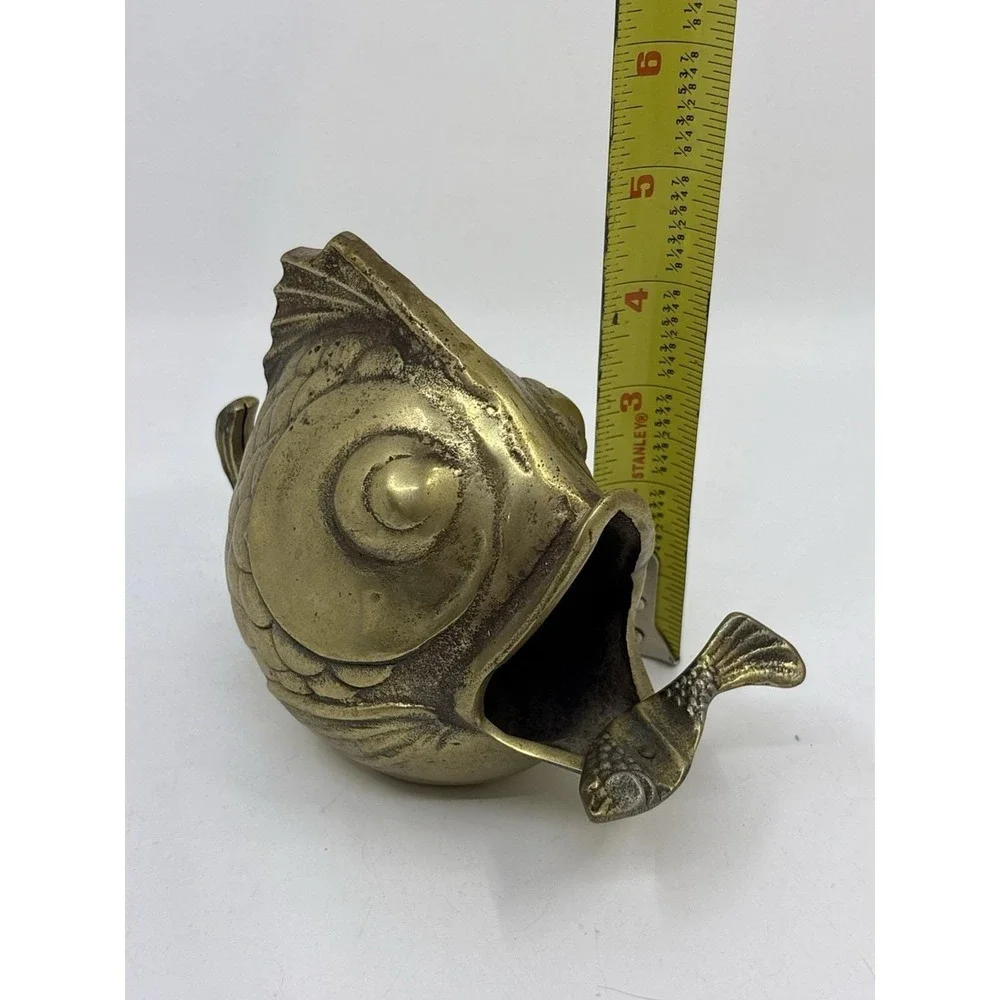 Vintage Solid Brass Happy Koi Fish Ashtray Cigar Open Mouth 1950's Soap Dish